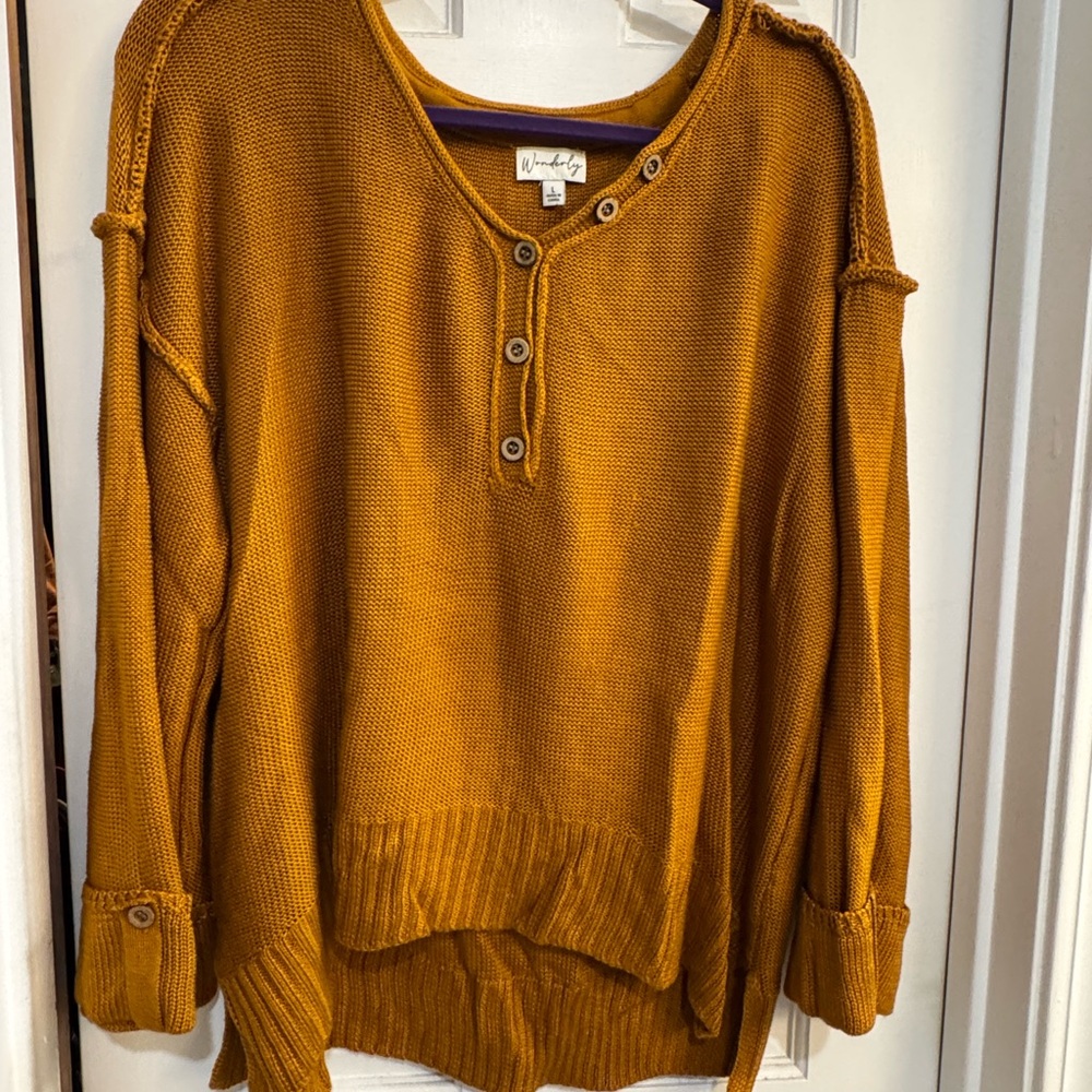Hem & Thread Mustard Button-Detail Sweater